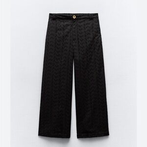 Zara Black Lace/Eyelet Wide-Leg  Cropped Pants | S